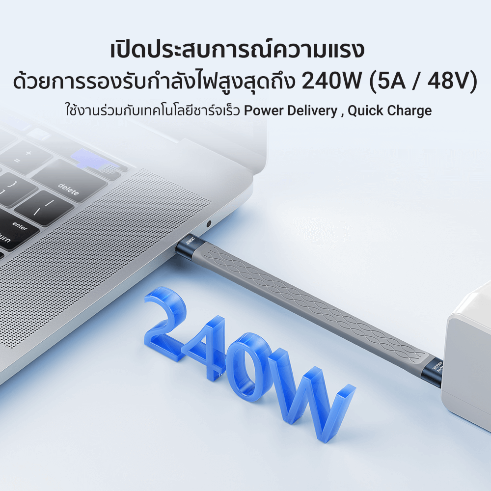 สายชาร์จเร็ว ZTEC รุ่น ZC650 USB-C to USB-C 15 ซม. สีเทา (รองรับชาร์จเร็ว 240W)